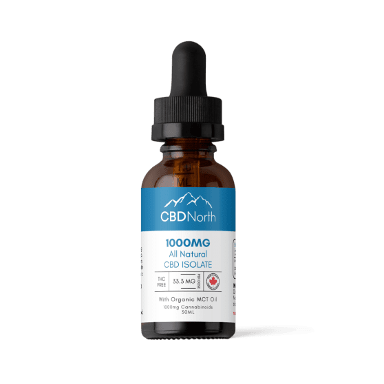 CBDNorth 1000mg All Natural CBD Isolate tincture bottle with organic MCT oil 30ml – buy THC free CBD oil Canada